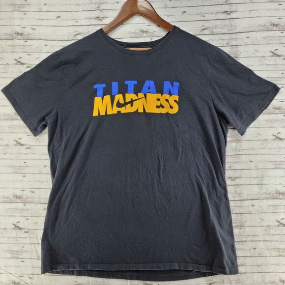 Y2K Nike Shirt Men's Size XL Blue Yellow Center Swoosh 100% Cotton Titan Madness - Picture 1 of 8